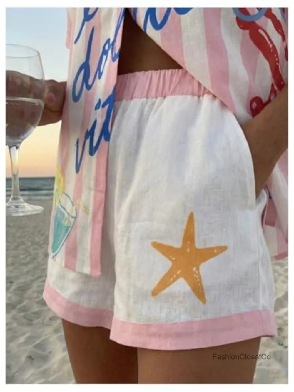 Women's 2 Piece Striped Shirt Shorts Set Summer Vacation Matching Outfit